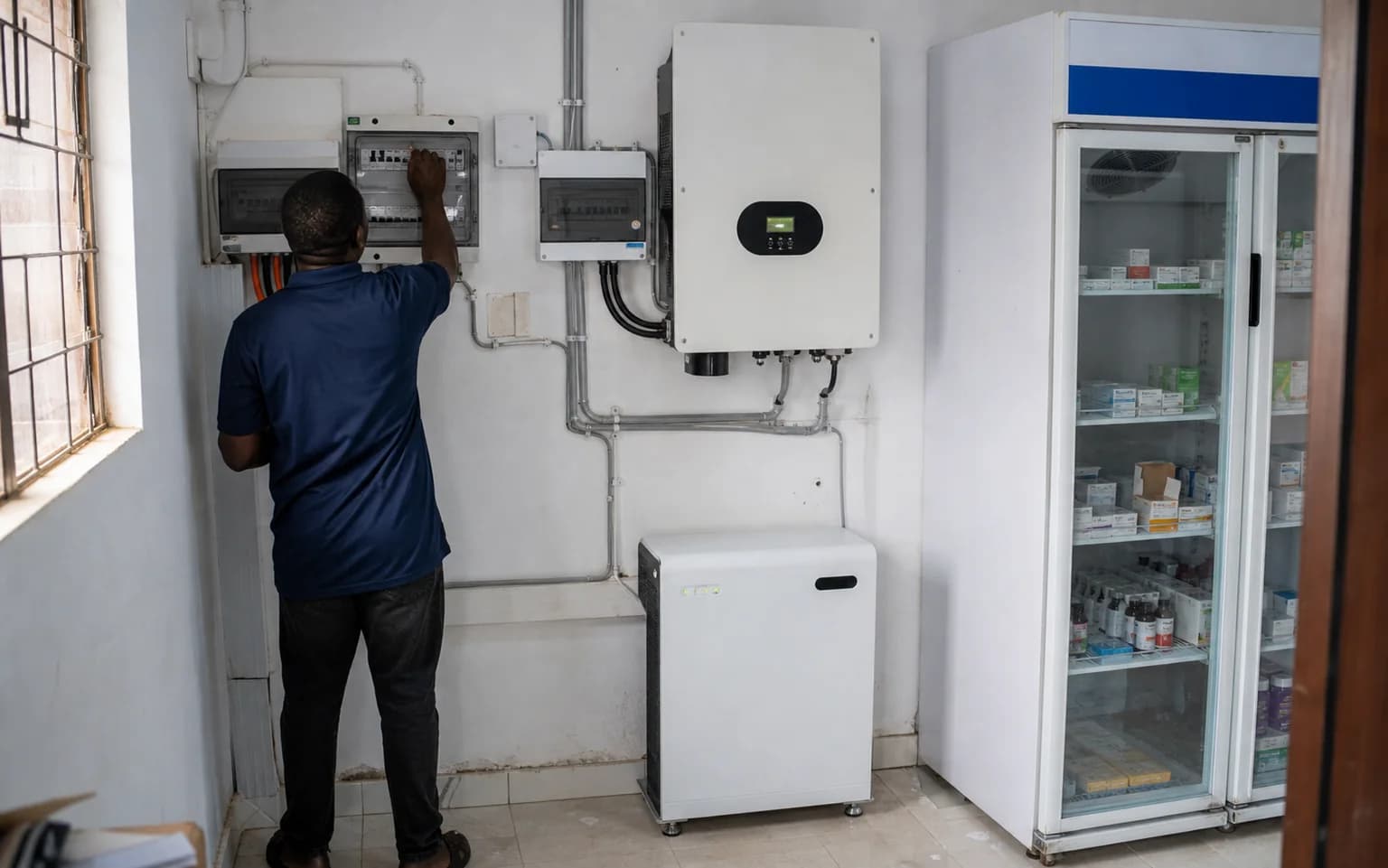 Illustrative equipment configuration for Pharmacy Solar + Storage Backup — Nigeria