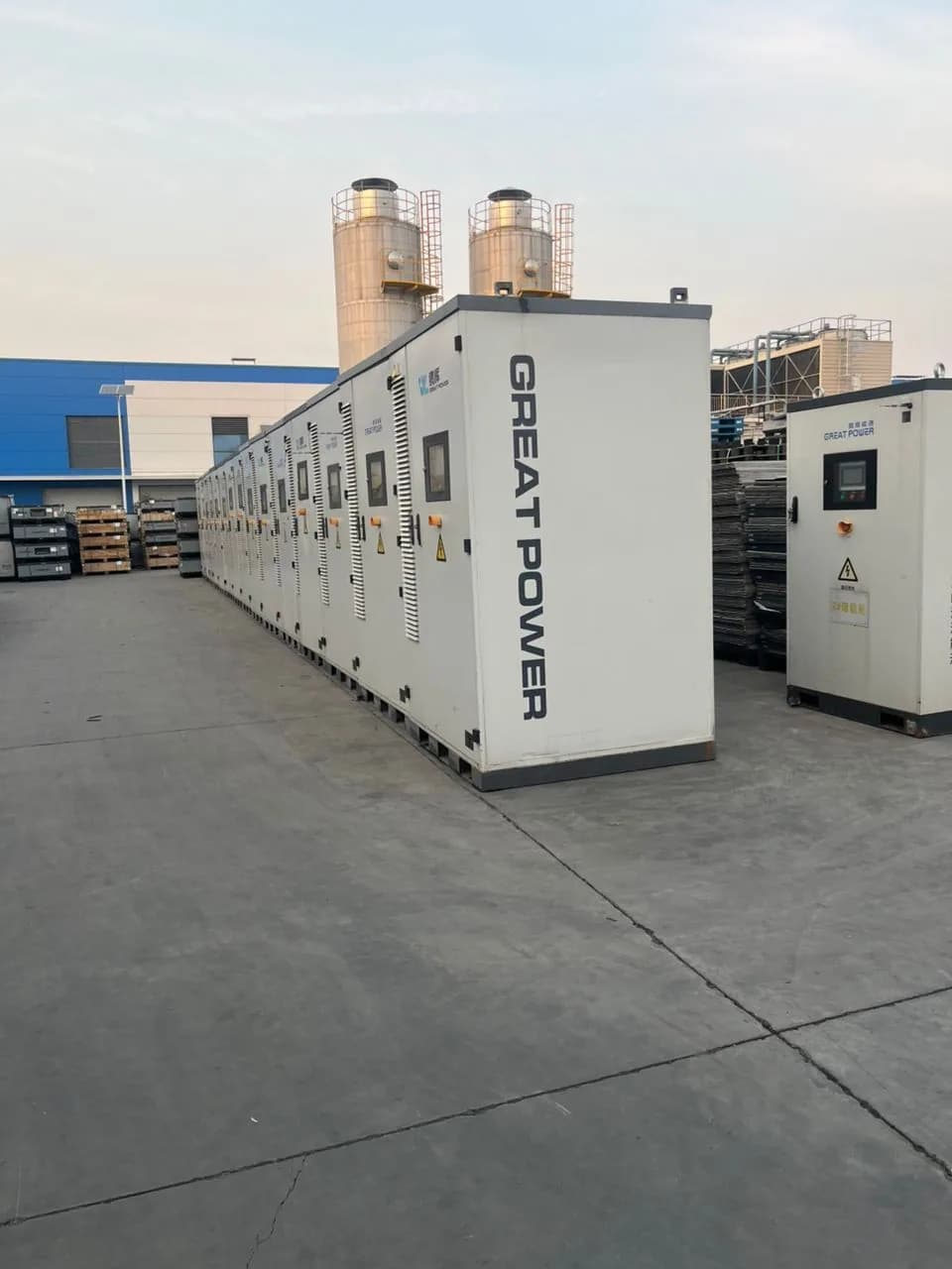 Containerized Great Power battery energy storage units installed outdoors.