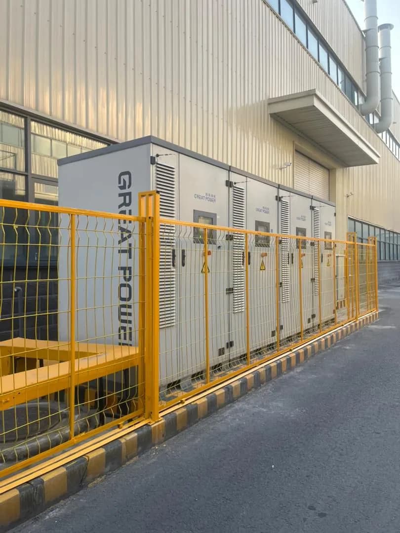 Great Power energy storage cabinets lined up at a factory site.
